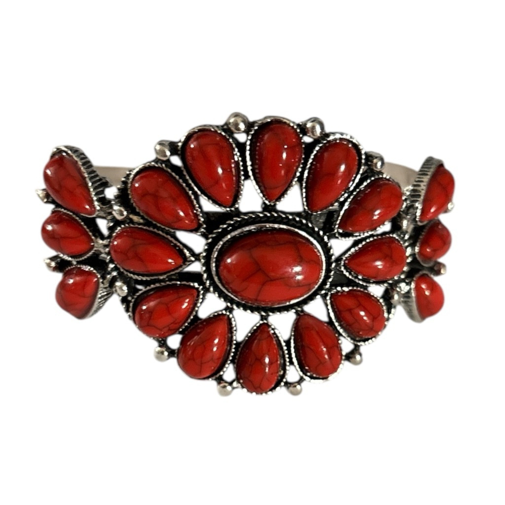 Silver Plated Red Cuff Bracelet Western Boho